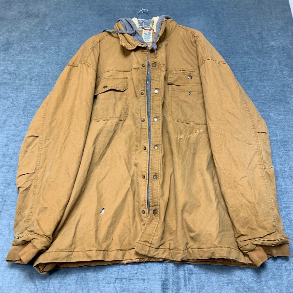 Vintage Dickies Work Jacket Men's 3XL Brown Canvas Hooded Quilted Lining Y2K